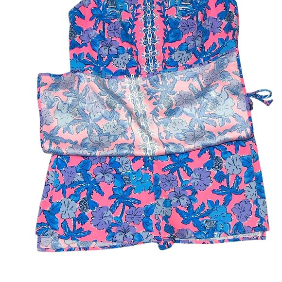 Lilly Pulitzer Donna Romper Soleil Pink Palm Paradise Side Tie Dress Sleeveless - Picture 9 of 10